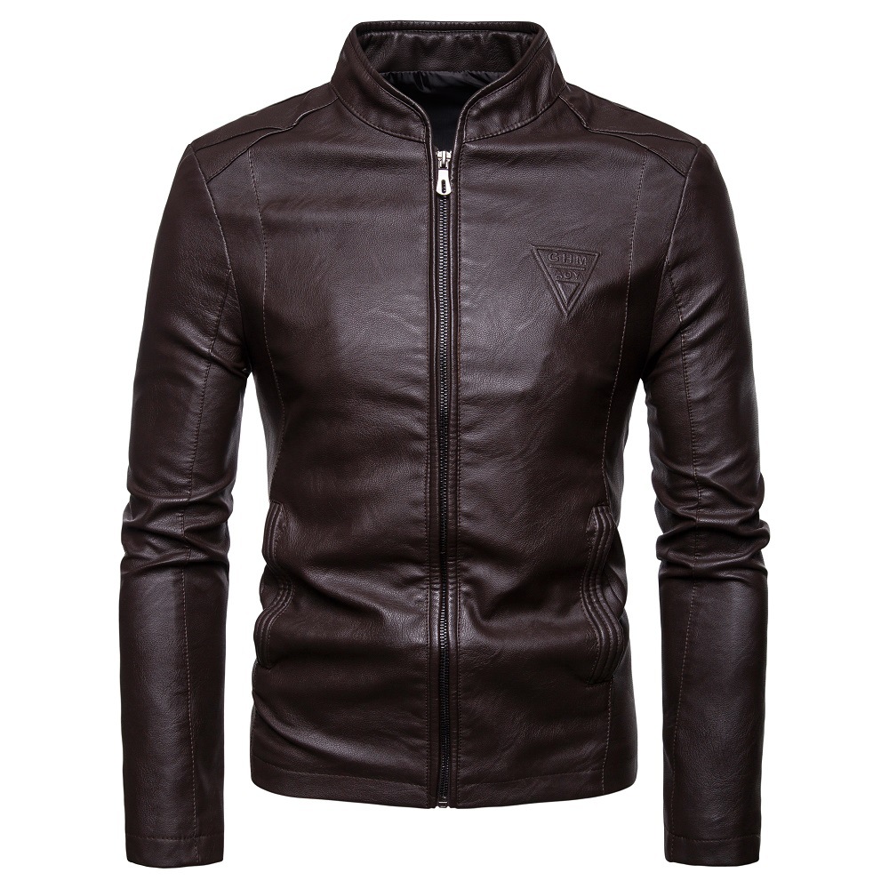 Foreign trade Amazon 2024 autumn new men's Korean-style slim stand collar high-grade PU leather jacket PY07