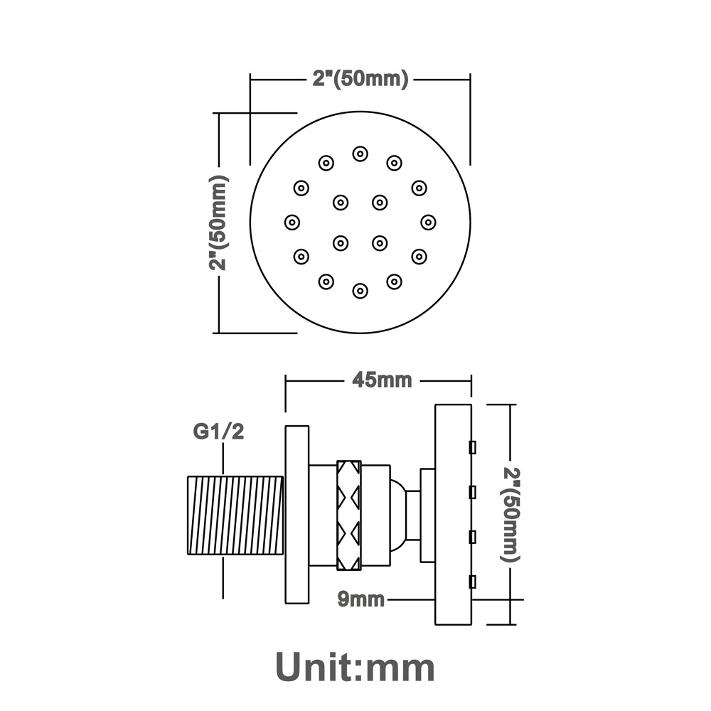 Small side spray 2-inch copper concealed shower accessories round bathroom shower concealed factory wholesale HIHSPJ117