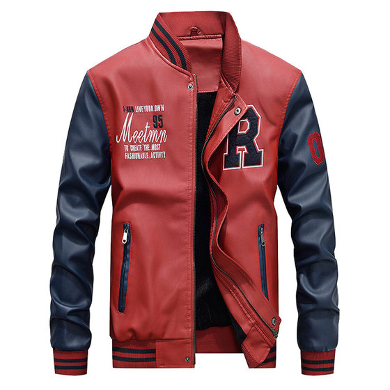 Men's leather baseball uniform PU casual jacket 7701 light board