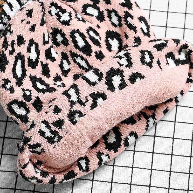 Korean Style Distinctive Leopard Wool Hat Women's Autumn and Winter Fashion All-match Warm Knitted Hat Cold Hat Pullover Hat Moon Hat