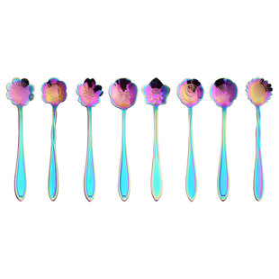 Q creative gift colorful gold-plated flower spoon rainbow rose flower spoon colorful gold coffee spoon mixing spoon