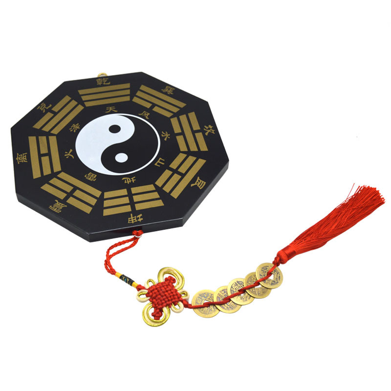 Peach Wood Black Gold Yin and Yang Bagua Mirror Tai Chi Bagua Mirror Home Office Decoration Crafts Pendant Ornaments