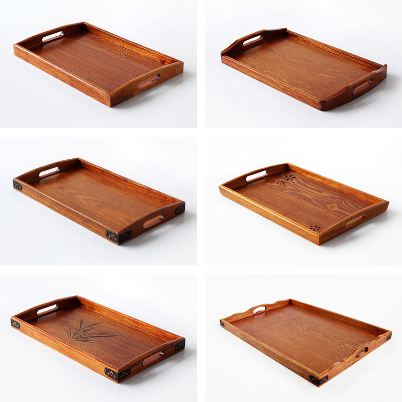 Tableware Wholesale Solid Wood Tea Tray Chinese Vintage Hotel Household Wooden Plate Rectangular Wooden Plate Wooden Tray