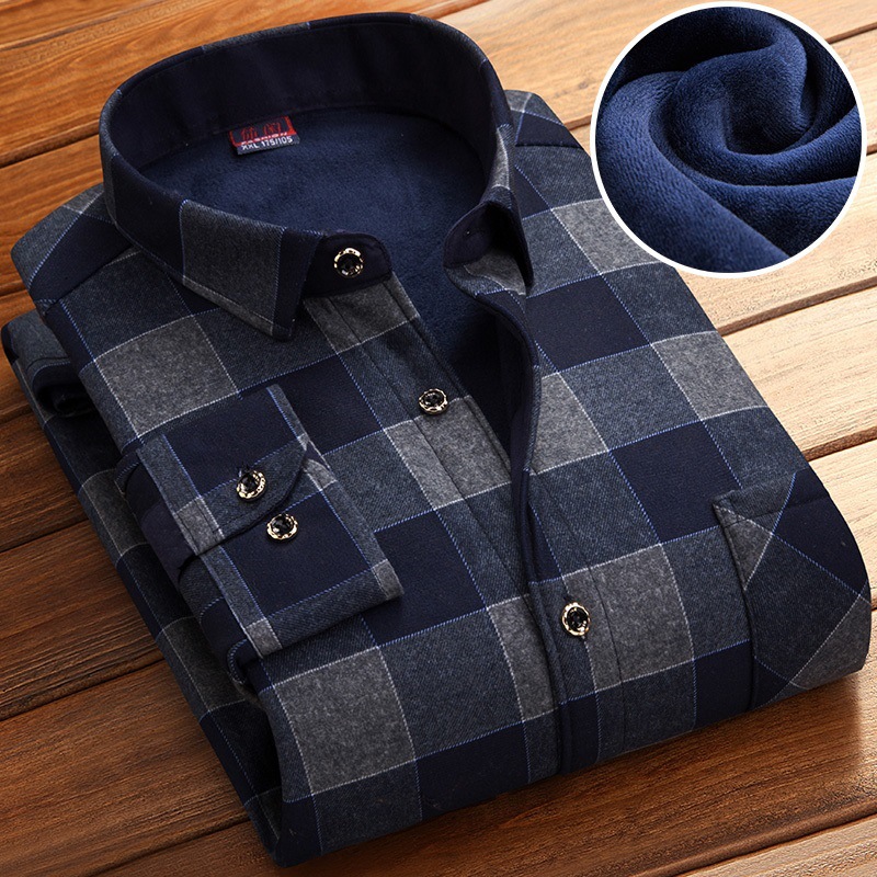 Jin Dun Gong Ma Autumn and Winter Warm Shirt Men's Fleece-lined Thickened Warm Shirt Men's Middle-aged and Elderly Business Dad Clothes