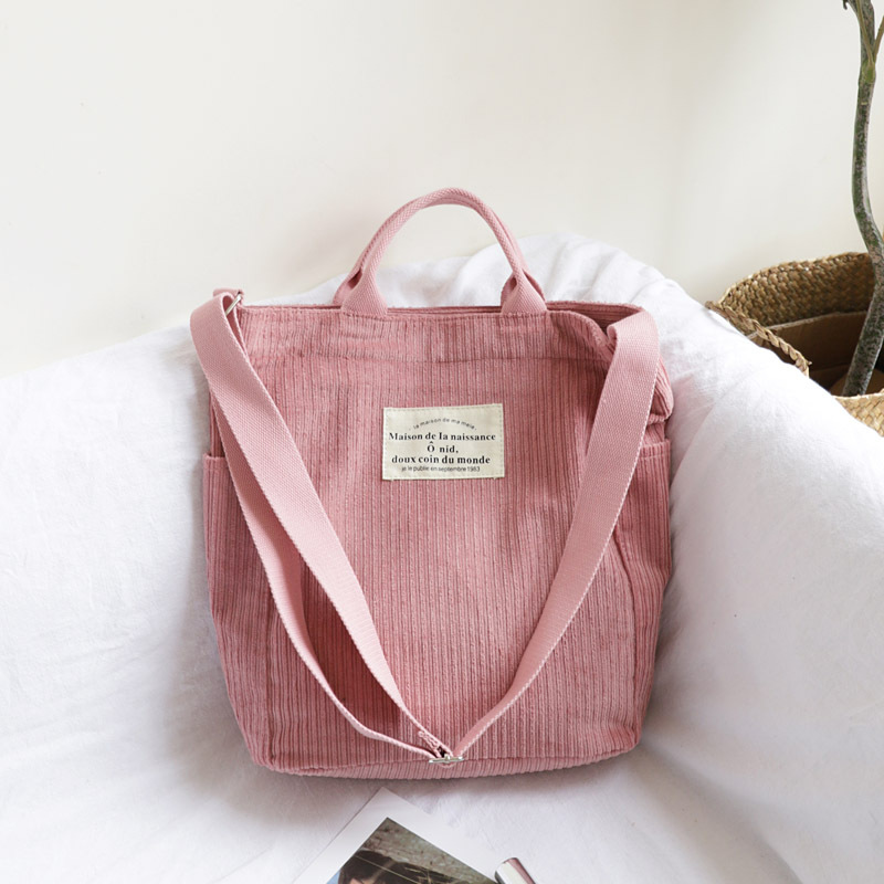 ins Corduroy Canvas Bag Korean Style Artistic Simple Shoulder Crossbody Velvet Bag Mori Style Large Capacity Handbag