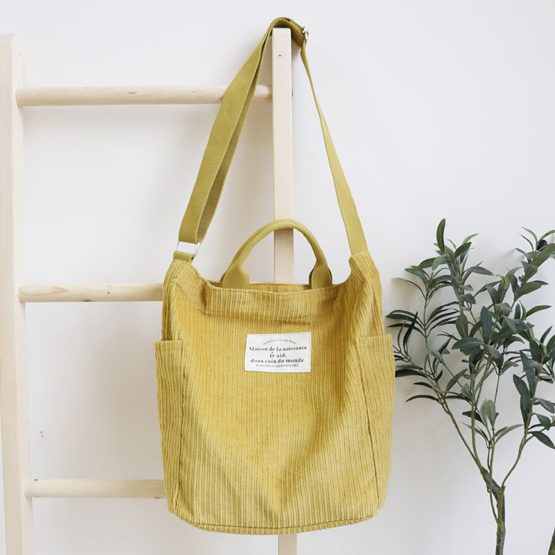 ins Corduroy Canvas Bag Korean Style Artistic Simple Shoulder Crossbody Velvet Bag Mori Style Large Capacity Handbag