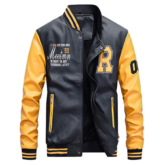 Men's leather baseball uniform PU casual jacket 7701 light board