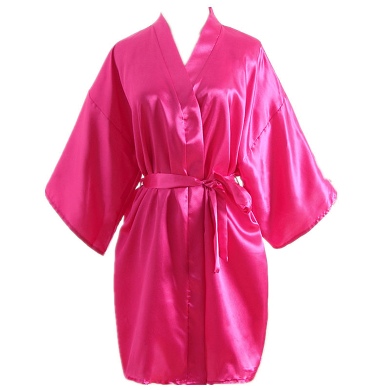 Cross-border summer Foreign trade imitation silk solid color nightgown single piece short kimono bathrobe cardigan robe support generation morning robe