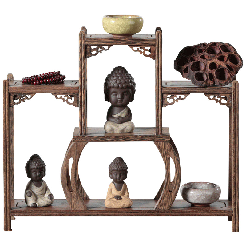Chinese-style Solid Wood Antique Rack Teapot Rack Small Antique Rack Miniature Redwood Home Study Duobao Pavilion Chicken Wing Wood Ornaments