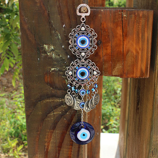 Cross-border Turkey Blue Eye Pendant Devil's Eye Alloy Wall Hanging Blue Glazed Eye Glass Wholesale