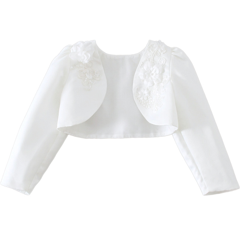 Girls' wedding dress long-sleeved coat children's handmade beaded matching princess dress shawl one-piece delivery