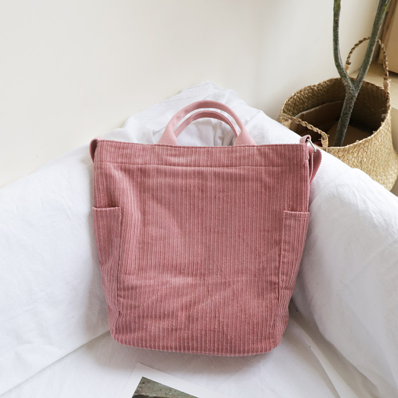 ins Corduroy Canvas Bag Korean Style Artistic Simple Shoulder Crossbody Velvet Bag Mori Style Large Capacity Handbag