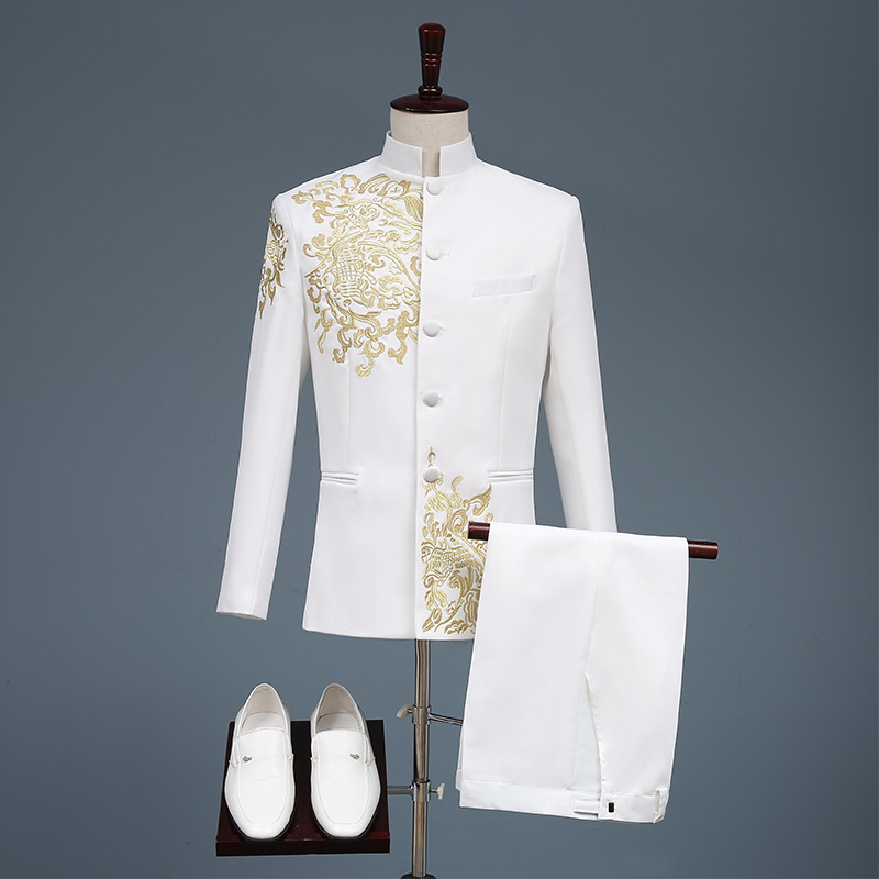 2022 New Men's Embroidered Chinese Tunic Suit Tang Suit Xiuhe Suit Stage Host MC Chorus Performance Suit