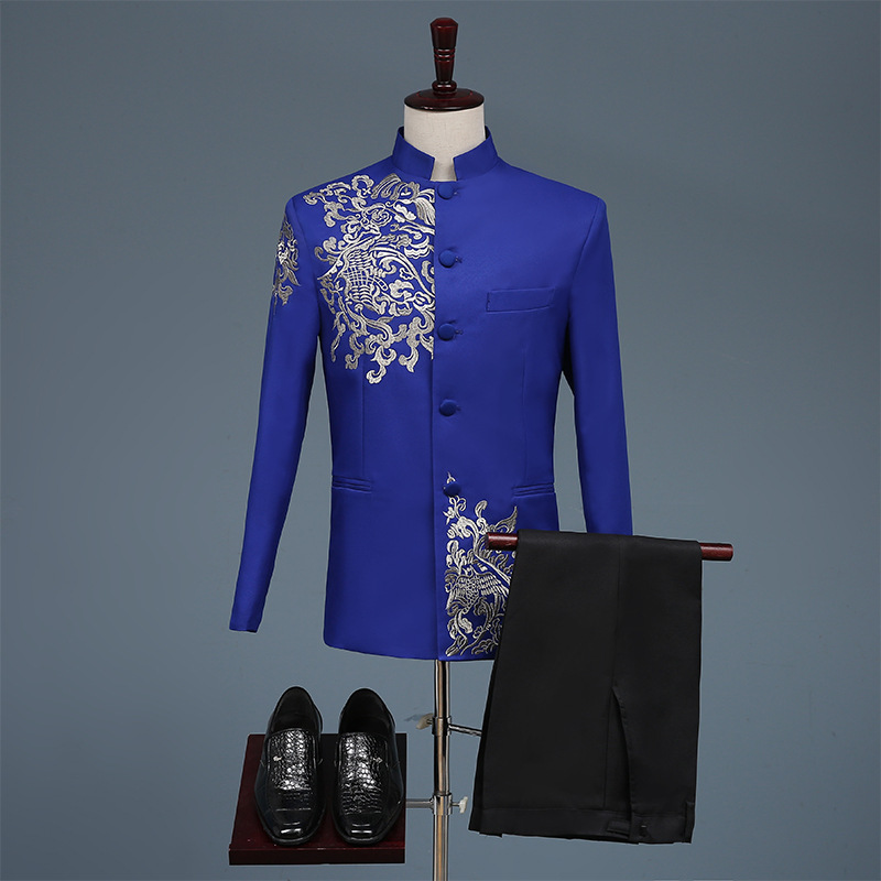 2022 New Men's Embroidered Chinese Tunic Suit Tang Suit Xiuhe Suit Stage Host MC Chorus Performance Suit