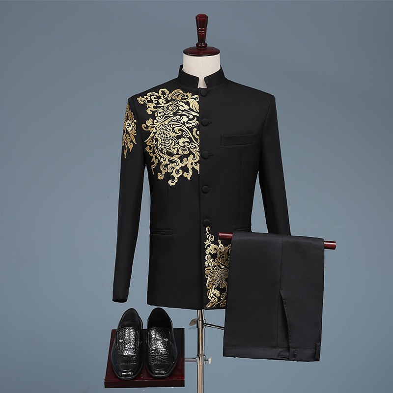 2022 New Men's Embroidered Chinese Tunic Suit Tang Suit Xiuhe Suit Stage Host MC Chorus Performance Suit