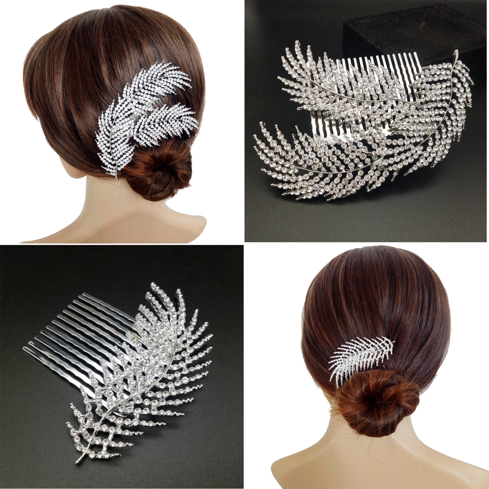 Cross-border Hot-selling Bride Rhinestone Headwear Diamond Leaves Hair Comb and Comb Korean Style Hair Accessories Leaves Accessories