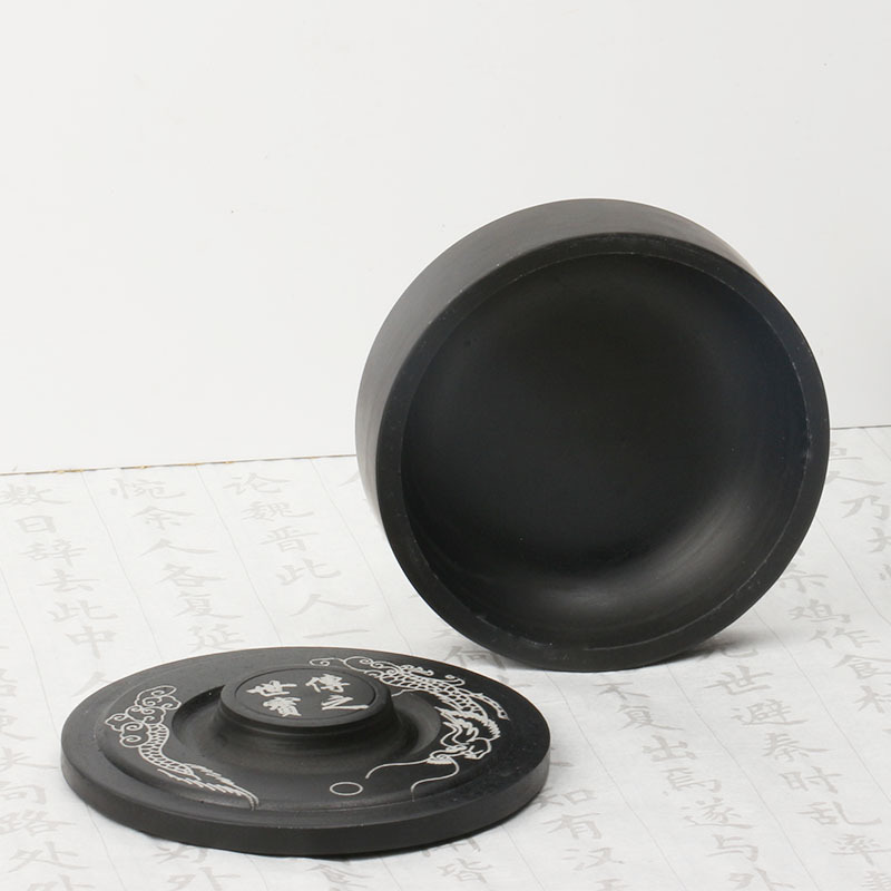Factory direct student with cover inkstone rib inkstone three inch four inch five inch calligraphy round ink pool inkstone wholesale