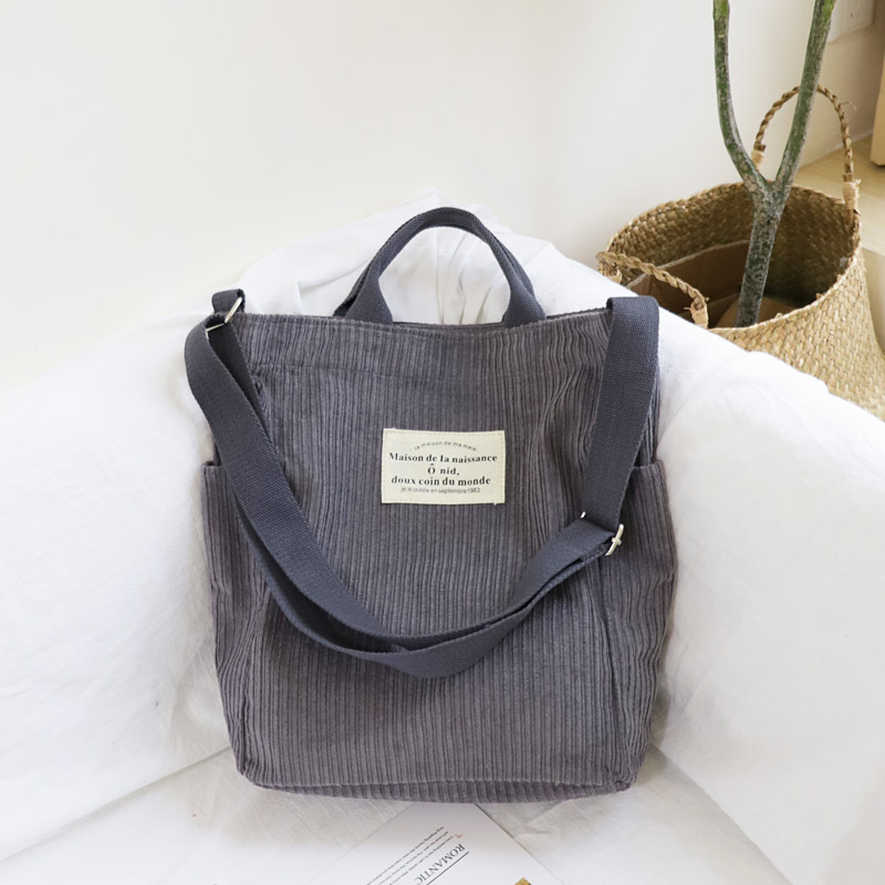 ins Corduroy Canvas Bag Korean Style Artistic Simple Shoulder Crossbody Velvet Bag Mori Style Large Capacity Handbag