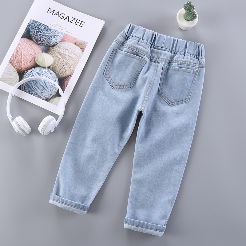Girls jeans spring and autumn new playful cute cartoon printed denim pants spot direct supply a generation of hair