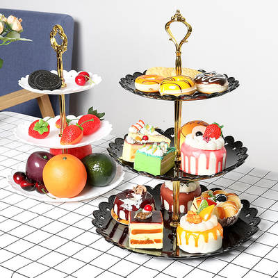 Fruit Plate European-style Dessert Table Fruit Plate Three-layer Cake Rack Dish Rack Wedding Party Candy Plate Plastic Dried Fruit Plate