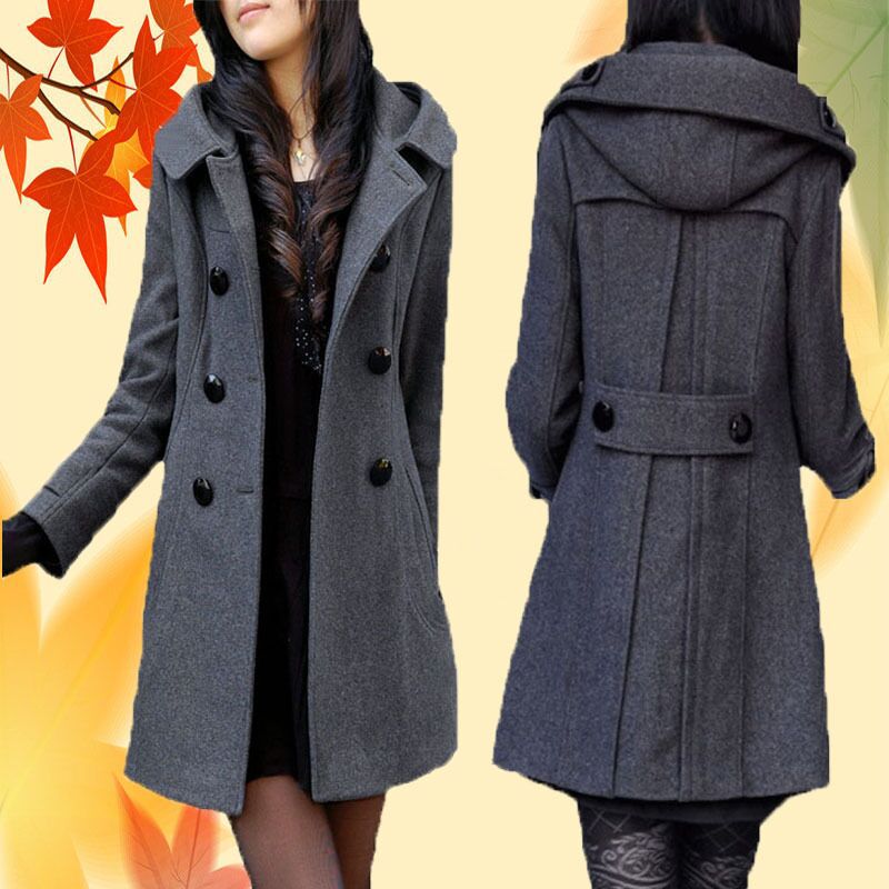 Cappotto di lana ispessito autunnale e invernale da donna, di media lunghezza, con cappuccio, in cotone, vestibilità attillata, snellente, giacca a vento per ragazze paffute 2023_voghion.com