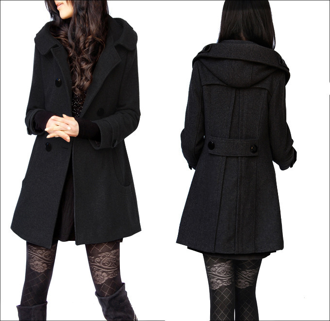 Cappotto di lana ispessito autunnale e invernale da donna, di media lunghezza, con cappuccio, in cotone, vestibilità attillata, snellente, giacca a vento per ragazze paffute 2023_voghion.com
