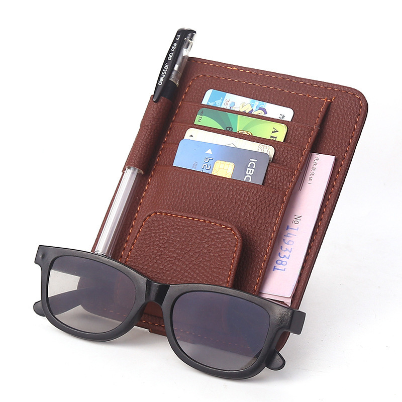 Car Leather Pattern Clip Sun Visor Bill File Car Multifunctional Glasses Clip Card Slot PU Litchi Pattern Bill Clip