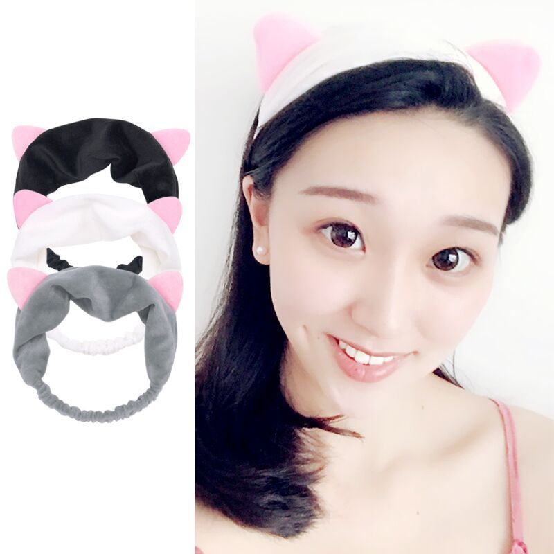 かわいいぬいぐるみ猫耳ワイドヘアバンド弓ヘアアクセサリーメイクインターネット有名人ヘッドバンドウサギの耳洗顔フープ|undefined