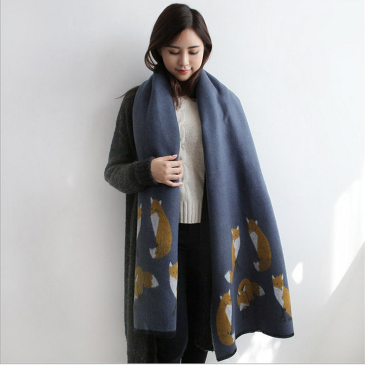 Winter Europe and the United States new trend small Fox cashmere scarf ladies double-sided padded shawl scarf a generation of hair