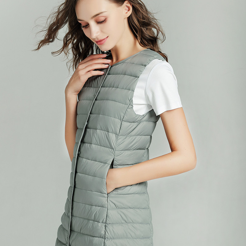 2022 Winter New Korean Commuter Lightweight Mid-length Down Jacket Women's Light Round Neck Vest Jacket Large Size