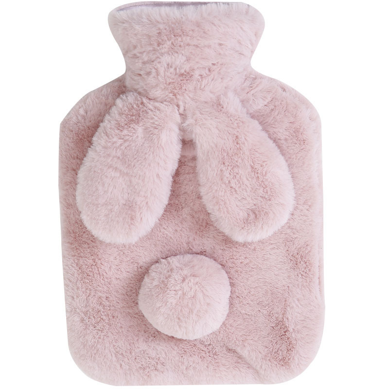 New rabbit tail water filling hot water bag plush warm water bag winter warm pvc plush cloth cover water filling hot water bag