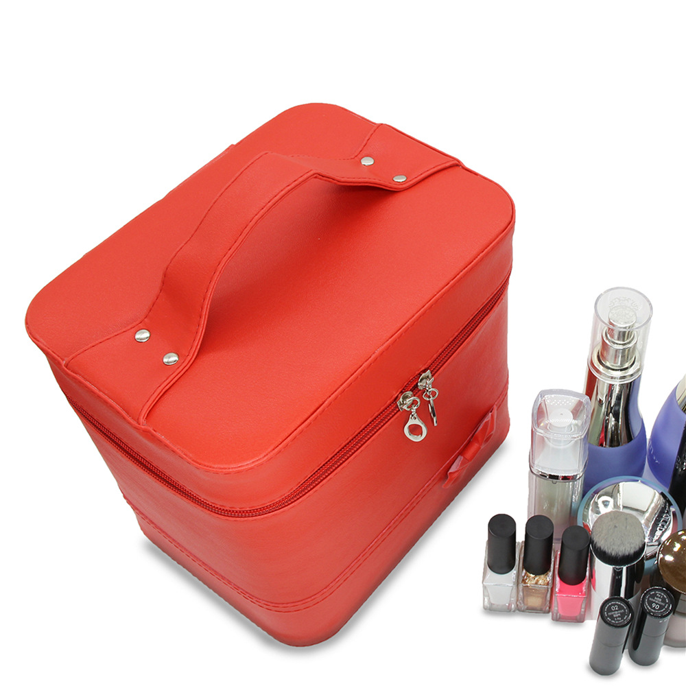 Bow solid color PU leather hard cosmetic bag large capacity portable cosmetic case wholesale portable cosmetic storage box