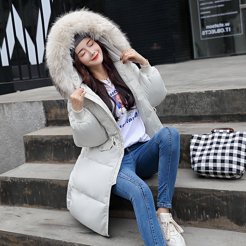 2023 New Foreign Trade Korean Down Cotton-padded Jacket Women's Mid-length Bread Clothing Large Wool Collar Cotton-padded Coat Thickened Cotton-padded Coat