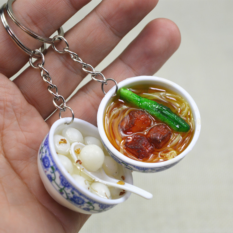 Children's Mini Kitchen Food Play Simulation Small Bowl Bowl Noodles Keychain Fun Simulation Food Toys Student Accompanying Gift