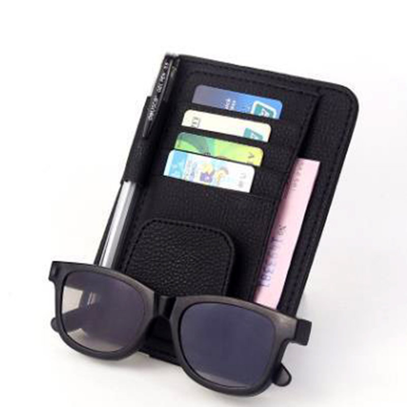 Car Leather Pattern Clip Sun Visor Bill File Car Multifunctional Glasses Clip Card Slot PU Litchi Pattern Bill Clip