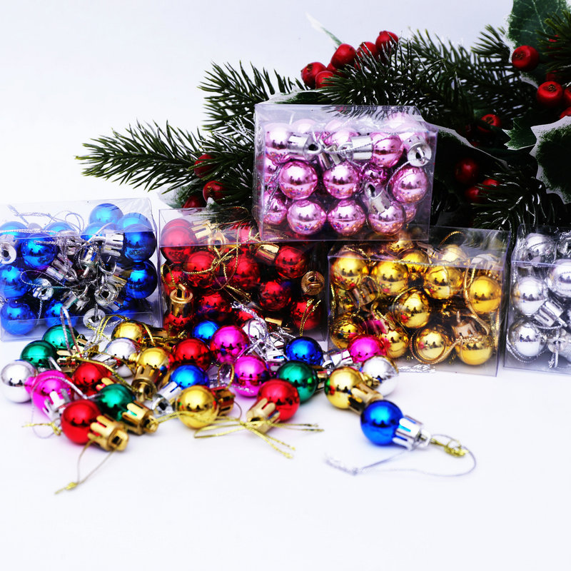 Cross-border wholesale supply of Christmas tree decoration Christmas ball barrel set color ball 2cm bright ball electroplated ball