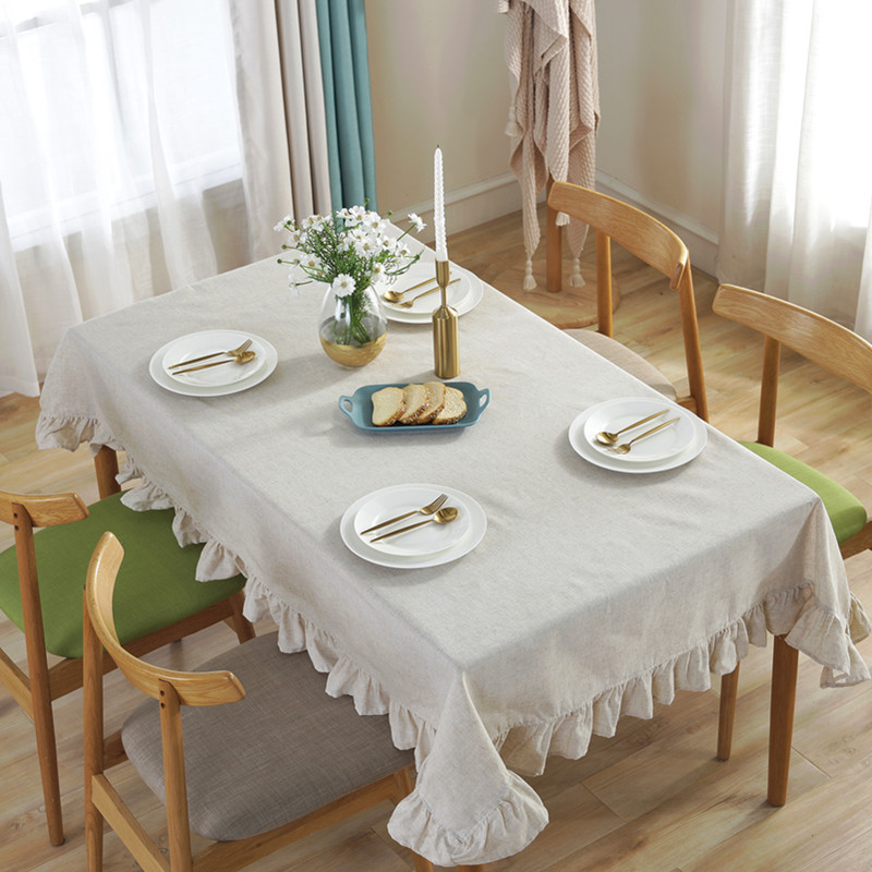 Foreign trade European tablecloth cotton and linen simple ruffled tablecloth INS Nordic style linen coffee table cover