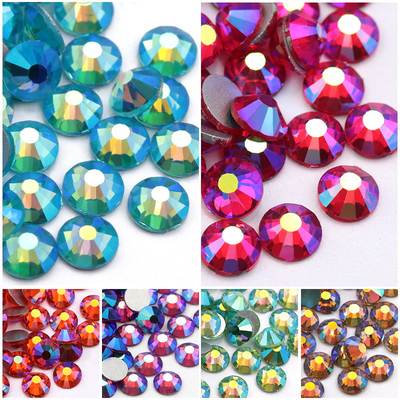 Cross-border Hot Sale Electroplated AB Color Crystal Glass Nail Art Flat Diamond Mobile Phone Case Nail Christmas Color Jewelry Accessories