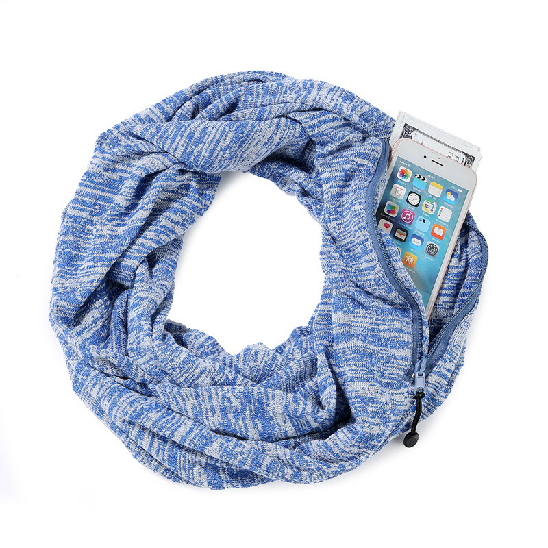 European and American ebay AliExpress hot pocket scarf color unlimited scarf storage zipper pocket scarf 8 colors