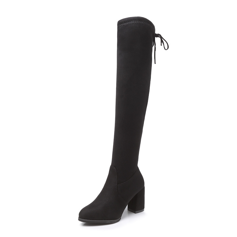 Over-the-Knee Boots Elastic Boots 2022 Winter New European and American Pointed Martin Boots Fleece-Lined Thickened High Heel Women's Boots for Hair
