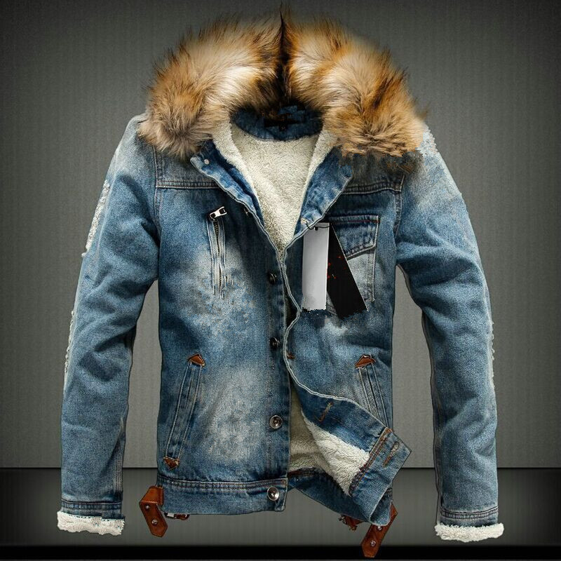 Autumn and Winter New Couple Men's Denim Jacket Fleece-lined Thickened Fit Denim Jacket Korean Style Men's Jacket