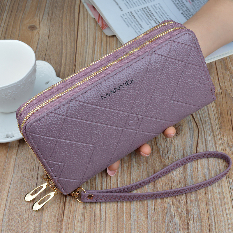 New Wallet Women's Long Double Zipper Clutch Fashionable Embossed Double Wallet Large Capacity Change Mobile Phone Bag