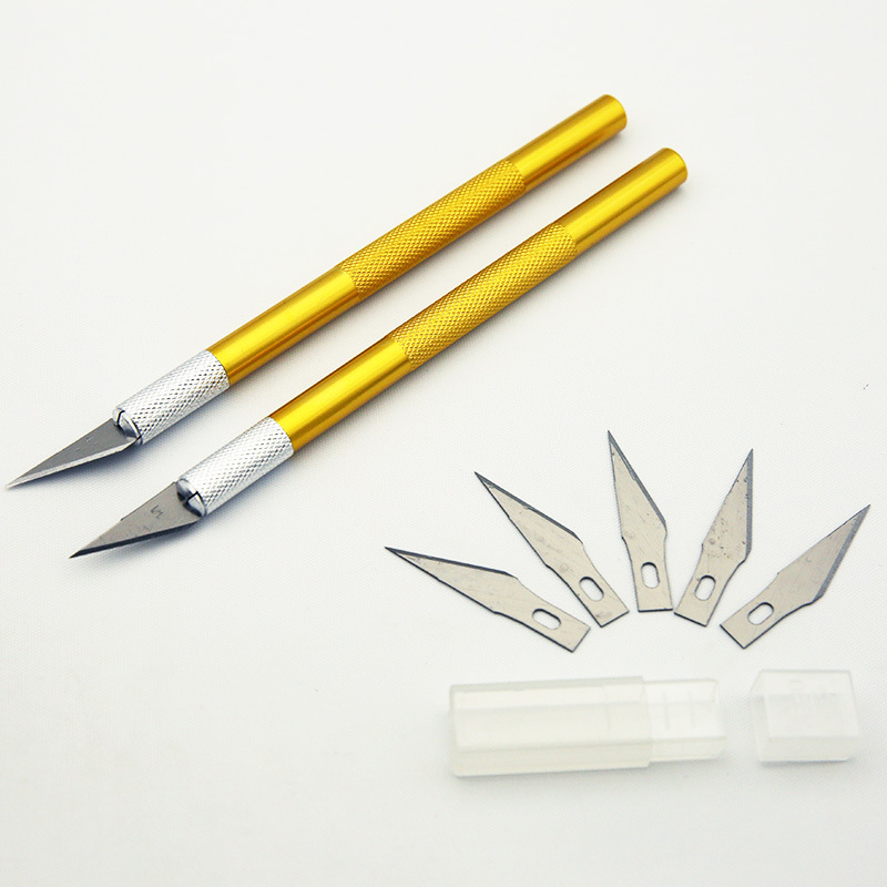 Neutral 6-color aluminum rod carving knife paper card with 5 blades handmade carving knife set wholesale model laminating tool
