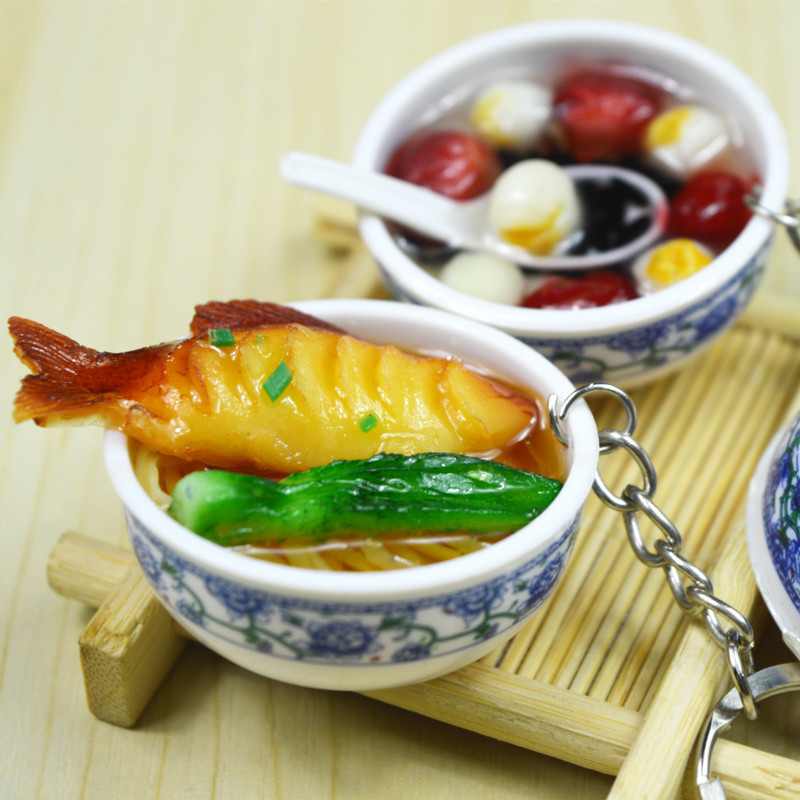Children's Mini Kitchen Food Play Simulation Small Bowl Bowl Noodles Keychain Fun Simulation Food Toys Student Accompanying Gift