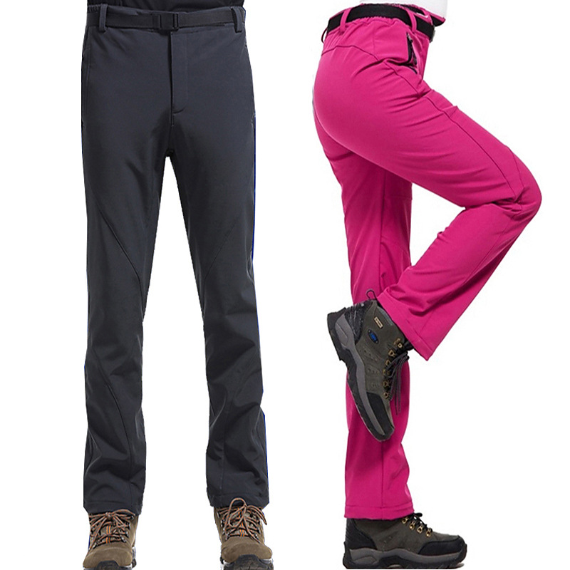 Spot wholesale autumn and winter outdoor soft shell pants women's charge pants men's windproof velvet warm fleece pants sports hiking pants