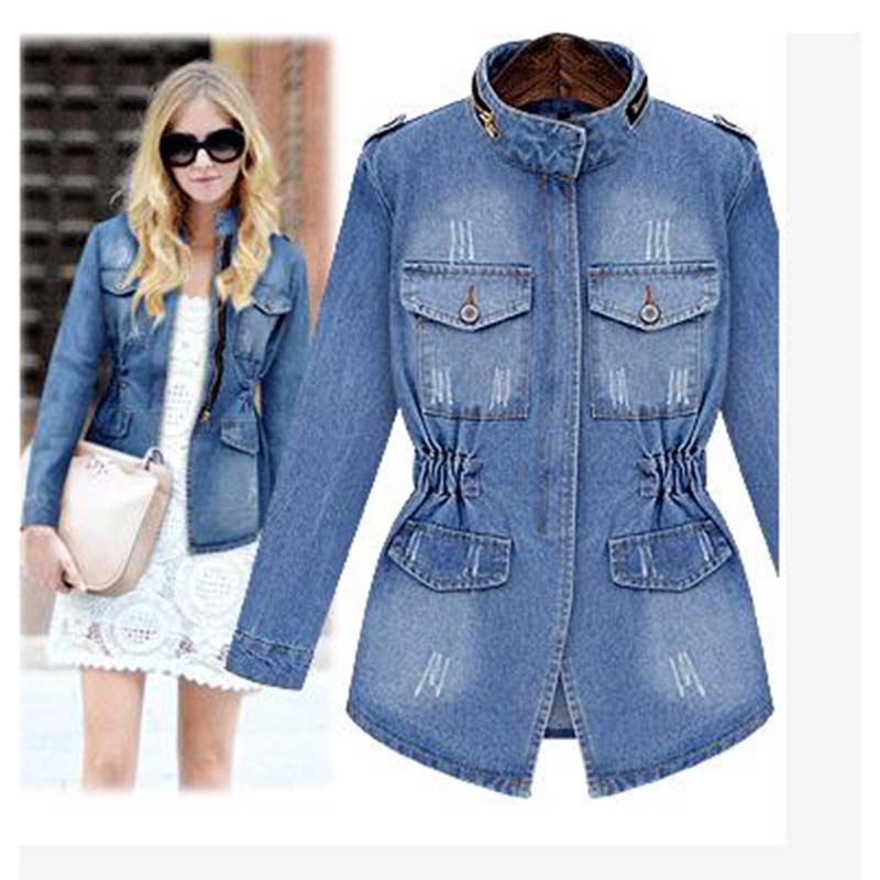 European station AliExpress autumn and winter New European and American women's denim coat large size fat girls foreign trade long sleeve coat women
