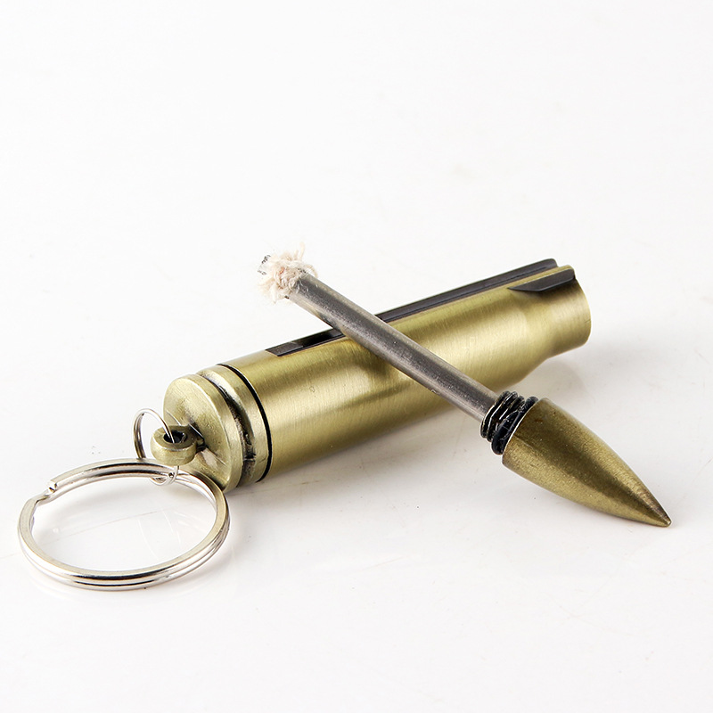 HY733 Pointed Bullet 10,000 Match Portable Pendant Keychain Kerosene Lighter