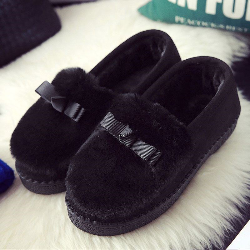 Autumn and winter Mao Mao shoes with Velvet Bean shoes cotton shoes women's shoes casual cotton slippers bag heel home indoor Moon shoes