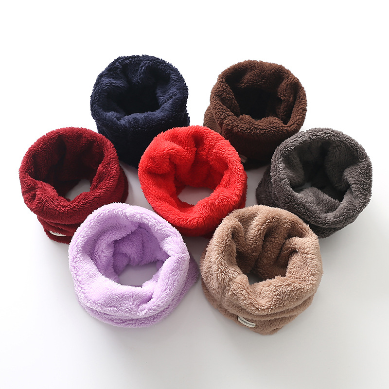 2023 autumn and winter new Korean solid color children's scarf plus velvet padded warm windproof baby collar