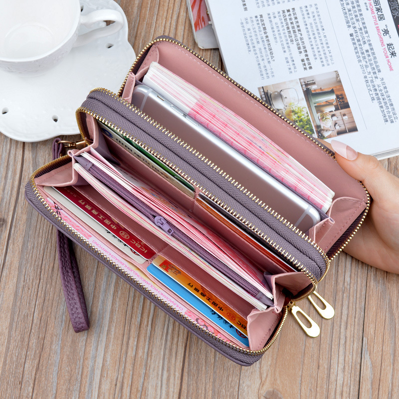 New Wallet Women's Long Double Zipper Clutch Fashionable Embossed Double Wallet Large Capacity Change Mobile Phone Bag